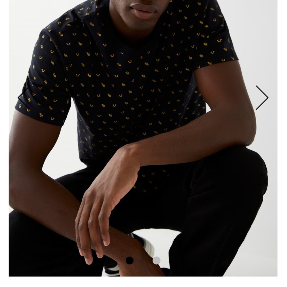 True Religion Black and Gold Short Sleeve Tee